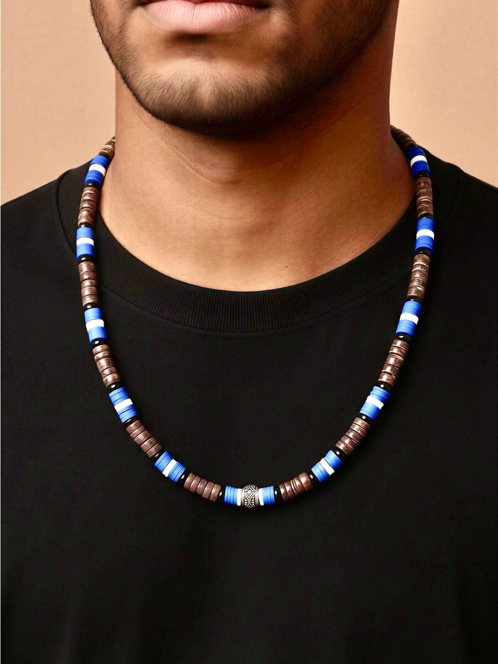 Beaded Necklace for Men in Blue and Brown - Classic Grooming Accessory